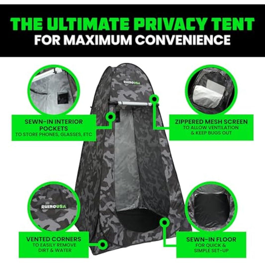 Rhino USA Portable Pop Up Privacy Changing Tent - Ultimate Outdoor Camping Shower, Camp Toilet Tent, Rain Shelter for Beach and Camping - Lightweight and Sturdy, Instant Setup While On-The-Go