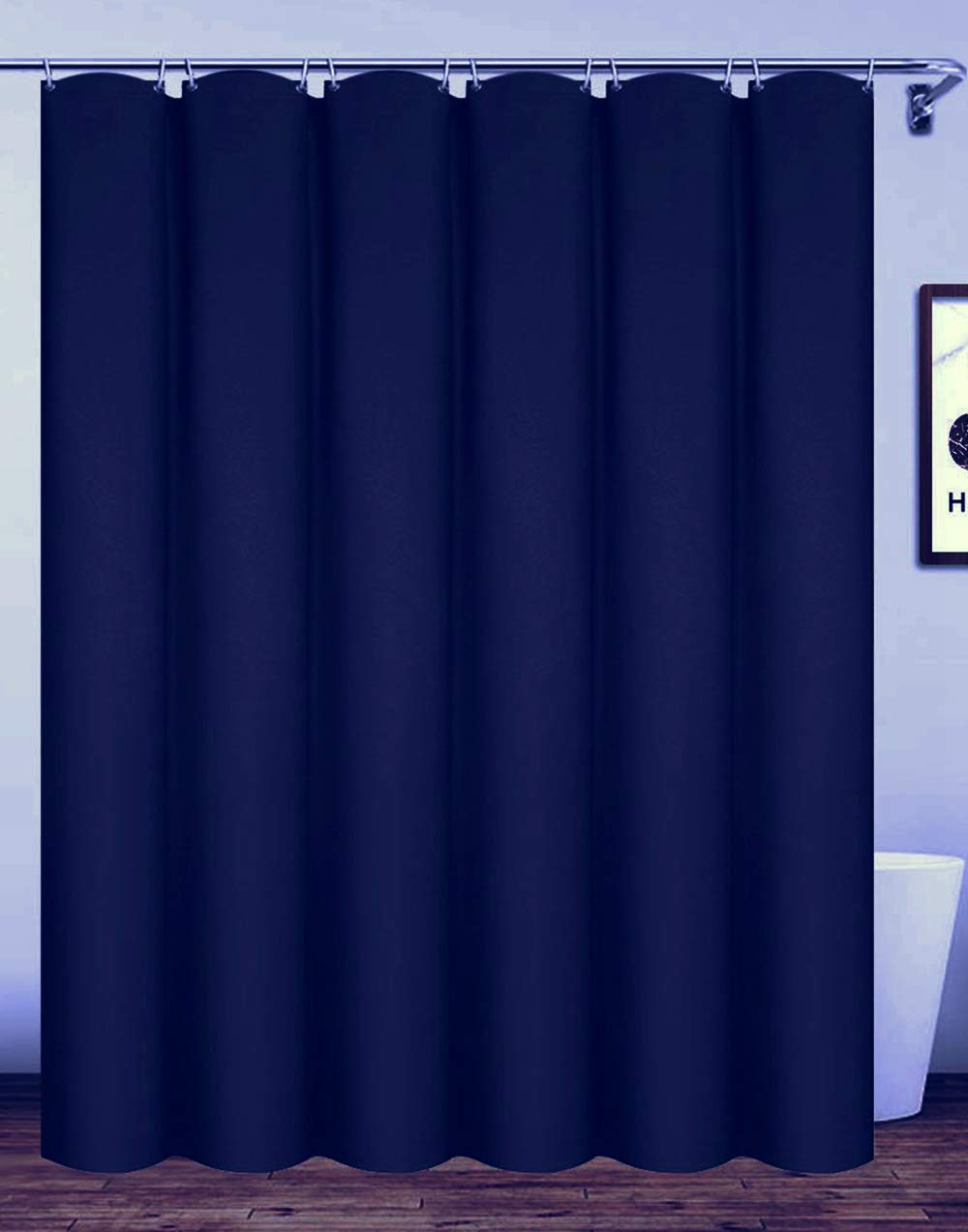 Homehold 200x240cm Navy Blue Bathroom Curtain With Hooks, Extra Long Polyester Waterproof Shower Curtain