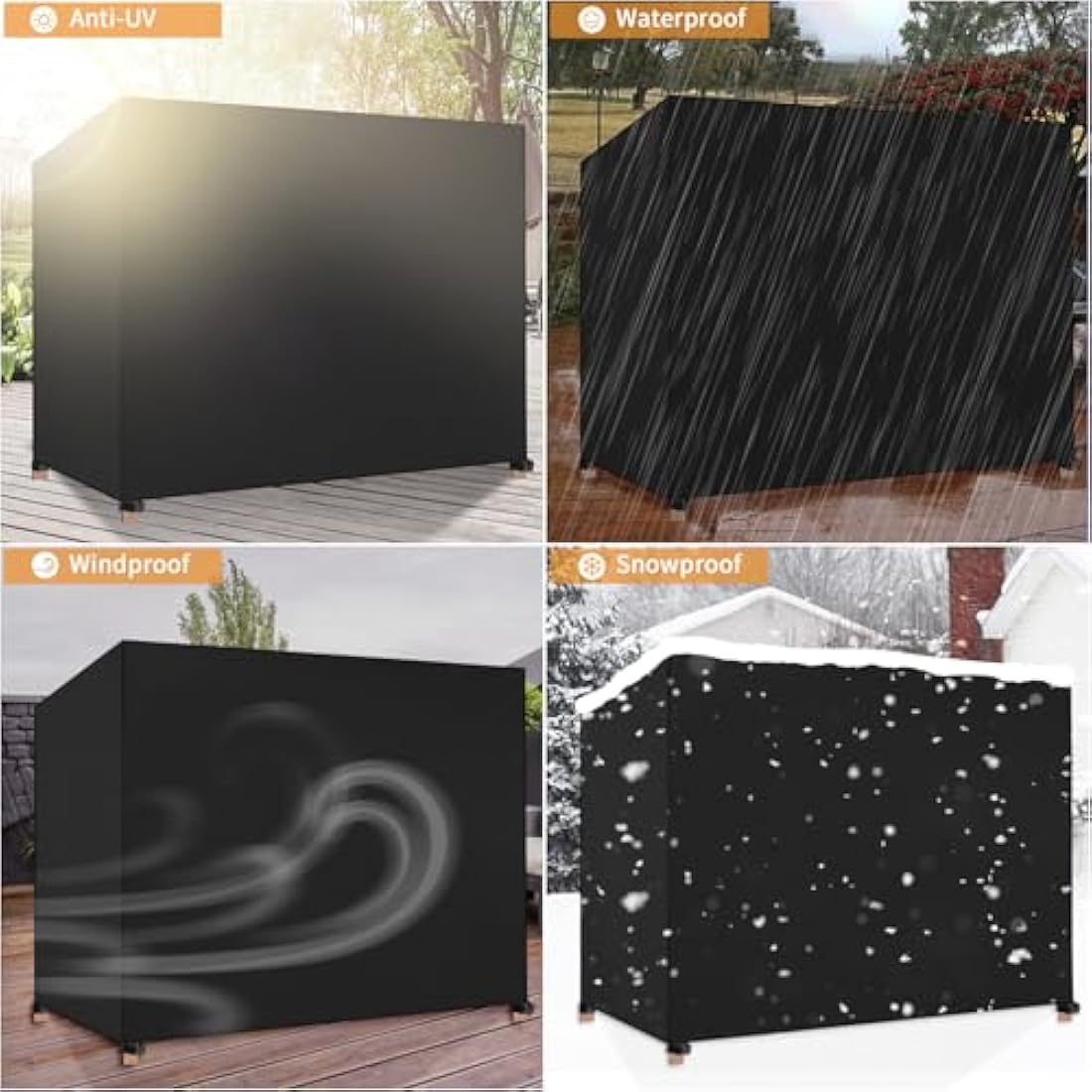Dokon 2 Seater Garden Swing Covers Waterproof Heavy Duty Oxford Fabric Outdoor Swinging Chair Cover Windproof Anti-UV Patio Garden Hammock Cover with Zips (175x125x160cm) - Black