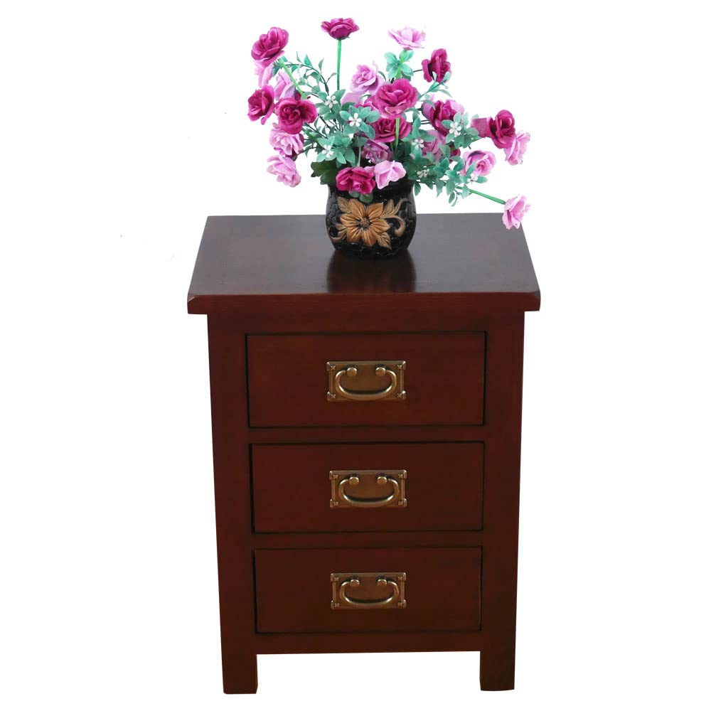Aurotrice OAK Bedside Table 3 Drawers, Walnut NC Paint Cabinet, OAK Internals W:42 D:32 H:56 CM