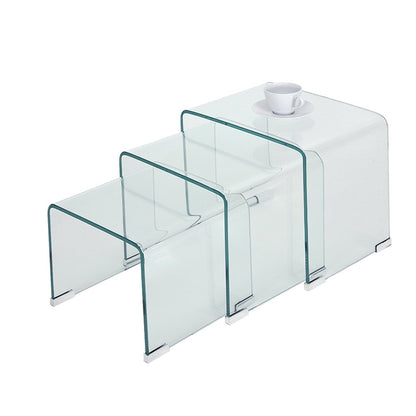 Panana pal Bent Glass Nest Tables Set of 3 Side Tables Coffee Table Clear