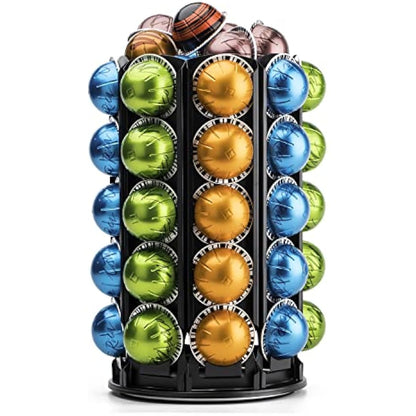 Bagoo Coffee Pod Carousel Holder for Nespresso Vertuoline 360 Degree Rotation with Central Additional Storage Vertuo Capsules (40+)