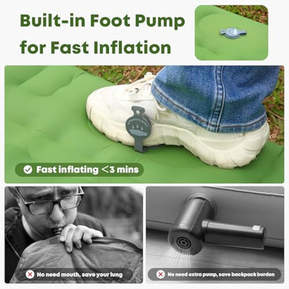 MAMBAKOTR Camping Air Bed 12-15CM Extra Thick, Reinforced Support Structure with Built-in Foot Pump and Pillow Portable Camping Sleeping Mat Air Mattress for Tent Backpacking Hiking Travel