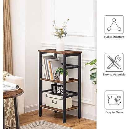 HOOBRO Tall Side Table, Record Player Stand, 3-Tier End Table, Plant Stand, 3-Layer Bookshelf, 40 x 30 x 80 cm, Industrial, for Living Room, Bedroom, Home Office, Kitchen, Rustic Brown EBF80CJ01