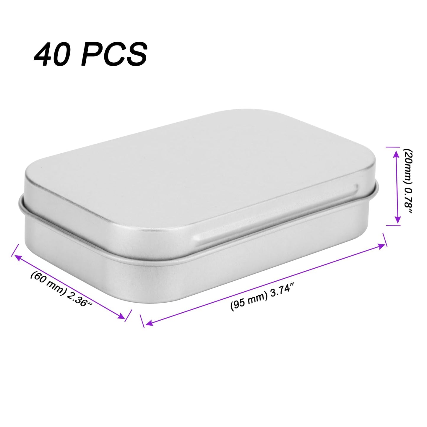 JOIKIT 40Pcs Rectangular Hinged Storage Tin, 9.5 x 6 x 2cm Silver Small Metal Tin Box for Candy, Keys, Teas