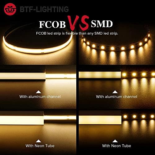 BTF-LIGHTING FCOB COB LED Strip Warm White 3000K Flexible High Density Uniform Light Dimmable LED Strip Light CRI90+ 10M 336LEDs DC24V 8W/m LED Ribbon for DIY Indoor Lighting Projects