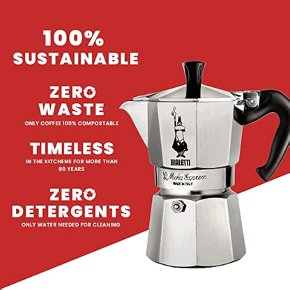 Bialetti Moka Express Aluminium Stovetop Coffee Maker (9 Cup), 420ml, Silver.