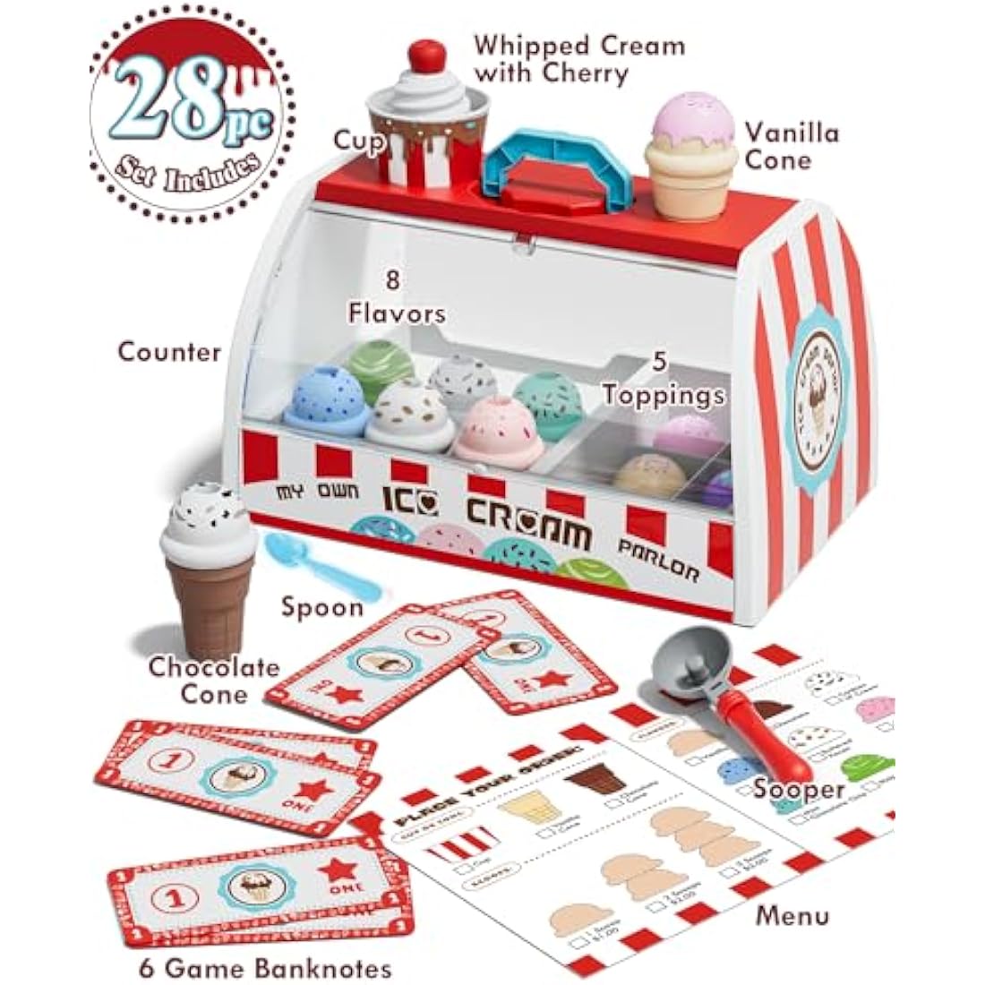 Lehoo Castle Ice Cream Toys for Kids, Ice Cream Shop, Play Food, Play Kitchen Accessories, Ice Cream Toy, Toy Food, Kitchen Toys for Girls, Ice Cream Set, Gift for 3 Year Old Boy Or Girl(Red)