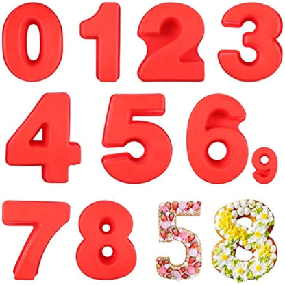 SWEWARM 9 PCS Number Cake Pans - Large 10 Inch Silicone 3D Number Cake Molds (Red)