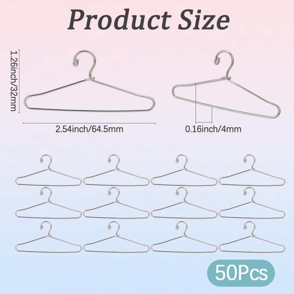 GORGECRAFT 50Pcs Doll Clothes Hangers Metal Iron Doll Garment Hanger 6.5cm Silver Mini Coat Clothing Storage Stand for Dollhouse Wardrobe Accessories