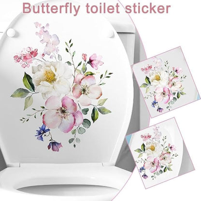 Toilet Lid Stickers, Bathroom Toilet Decals, Flower Butterfly Decals Self-Adhesive Sticker for Bathroom, Wall Decor Sticker Toilet, Bathroom Décor