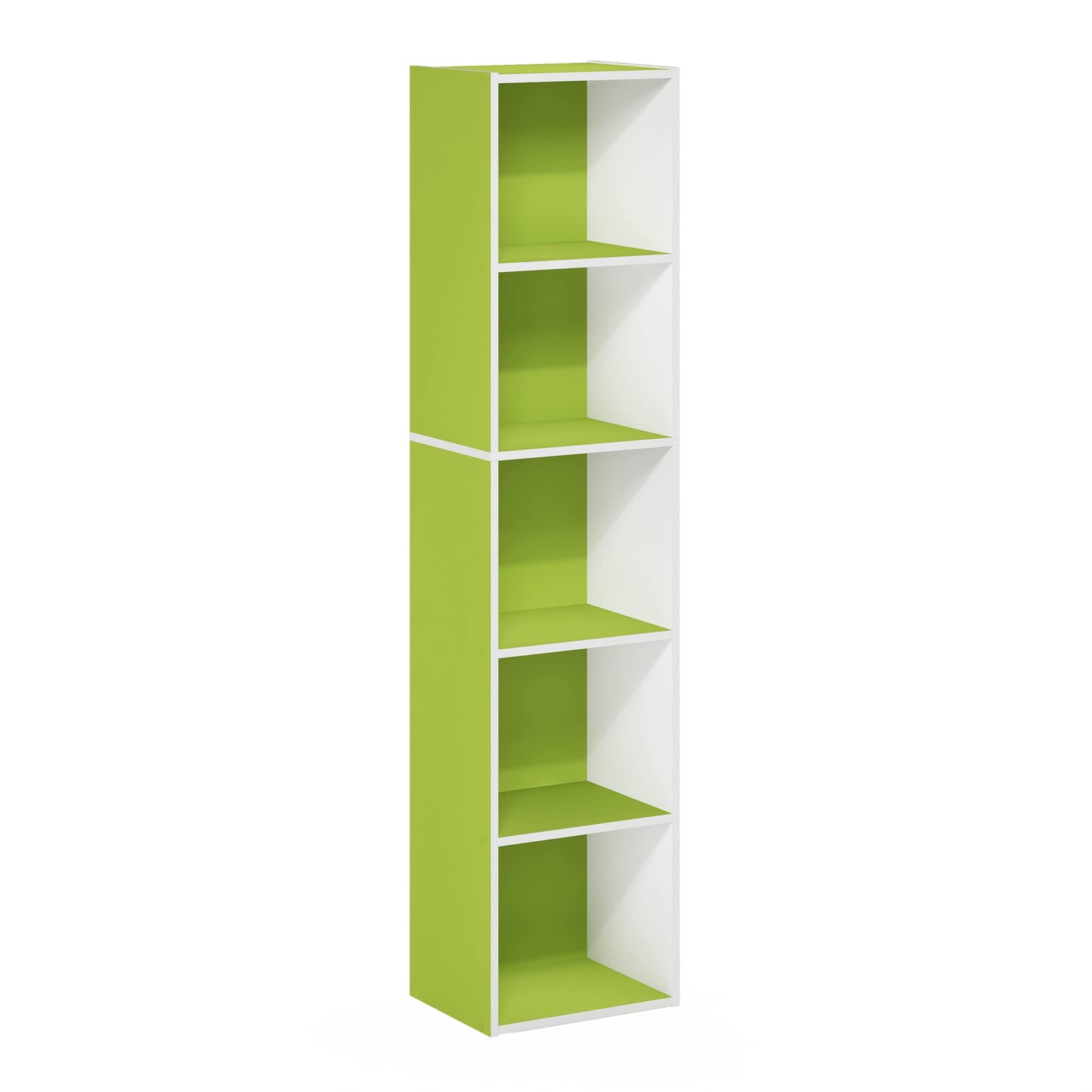 Furinno PASIR Book Shelf, 5-Tier Modern Bookshelf, Open Shelves Bookcase 9 x 12 x 52, for Living Room, Bedroom, Home Office, Green/White