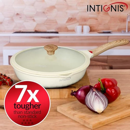 NTIGNIS® Premium 28 cm Deep Frying Pan with Lid | Anti-Scratch | Induction Compatible | Non-Stick Interior | Heat Resistant Handle | Perfect for Everyday Cooking