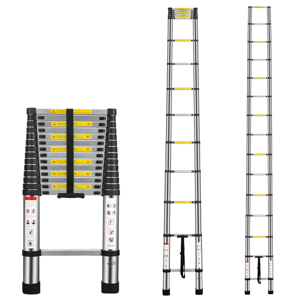 Multibao 14.5FT 4.4M Telescopic Ladder Aluminium Telescoping Ladders Collapsible Extendable Portable Multi Purpose DIY Tools Max Load 150kg (330lb) 15