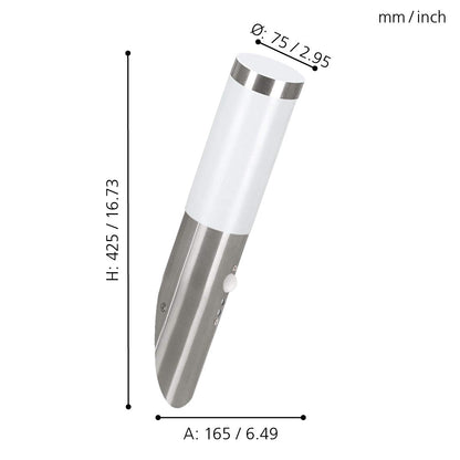 Eglo Helsinki LED Outdoor Wall Light, Exterior Lamp incl. Motion Detector, Silver Stainless Steel and White Plastic Garden Lighting, E27Socket, IP44