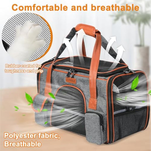 COMSLE Pet Carrier Bag Large for Cat Dogs up to 8kg, Airline Approved Portable Dog Travel Bag Suitable for Long and Short Trips with 5 Sides Breathable Mesh, Soft Removable Mat and Shoulder Strap
