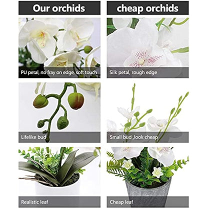 Olrla White Artificial Orchid Flowers in Pot, Faux Butterfly Orchids for Home Office Bathroom Decoration Table Centerpieces (White 2)