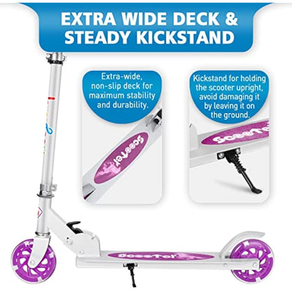 BELEEV V1 Scooter for Kids, 2 Wheels Folding Kick Scooter for Children Girl and Boys, 3 Adjustable Height, Flashing Light up Wheels, Lightweight Scooter with Sturdy Frame, Kickstand, Age 3-12
