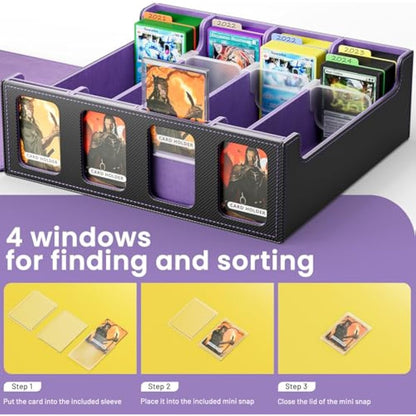Hot Bee Yugioh Deck Box, Quartuple Trading Card Storage Box Holds 2400+ Cards for Yugioh, TCG, Magic the Gathering, Commander Cards, Playing Card Case PU Leather Magnetic Closure, Purple
