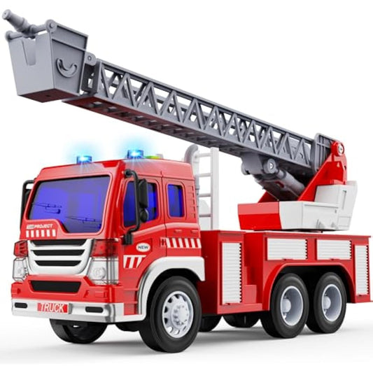 GizmoVine Fire Engine Toys, Fire Truck with Lights Sound Extending Ladder, Friction Powered Large Toy Firetruck, Kids Big Trucks, Brithday for Children Age 3 4 5 6 7 8 Year Olds