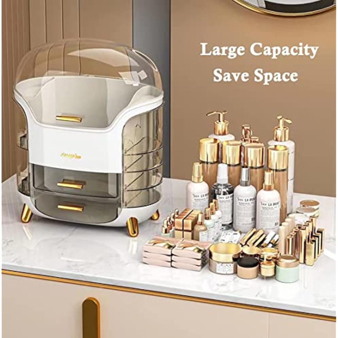 Kousee Make Up Storage Organizer Box Skincare Display Case Dust Water Proof, Vanity Organiser with Drawers for Cosmetics, Lipsticks, Perfume-Ideal for Bathroom Countertop, Bedroom Dresser
