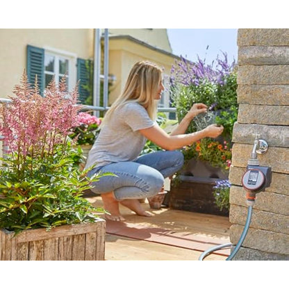 GARDENA Flex irrigation controller for quick automatic irrigation for the terrace and balcony, easy to use, Water Now function, Color Black/Grey/Orange 1890-20