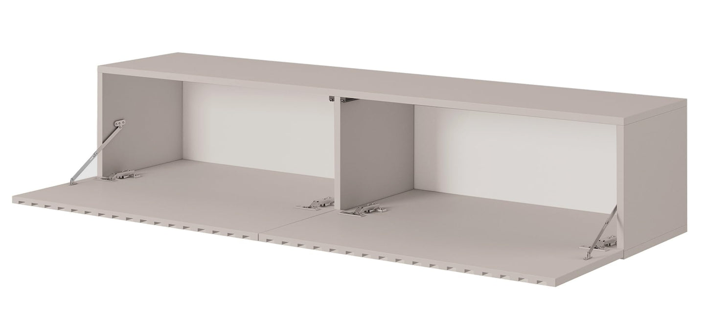 SELSEY Wooden Wall-Mounted TV Cabinet 138.6 x 31.6 x 30 cm for TVs Up to 60'', Taupe Grey Finish with Slatted Front, MDF Body
