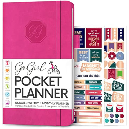 GoGirl Planner and Organizer for Women – Pocket Weekly Planner, Goals Journal & Agenda for Time Management & Productivity. Undated (Hot Pink)