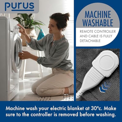 Purus Grey Heated Throw Electric Blanket, 160 x 120cm Heated Blanket Machine Washable Soft Micro Fleece Electric Throw Overblanket with 12HR Timer and 9x Control Heat Settings