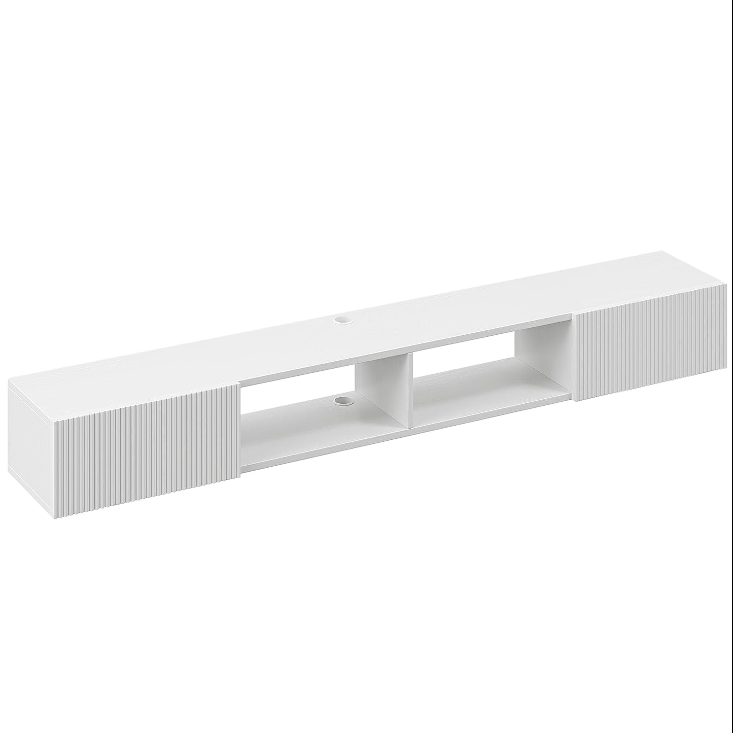FloatiCasa 180cm White Plywood Floating TV Stand, Fluted Doors & Cabinets