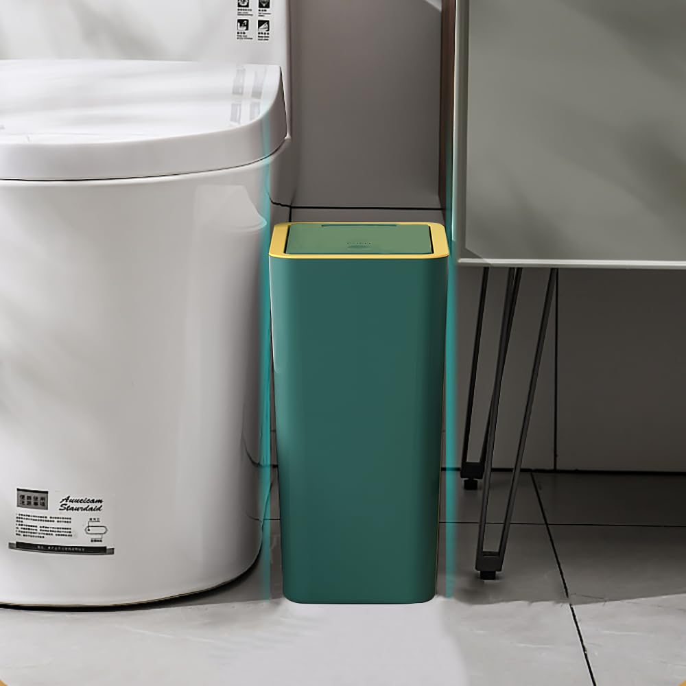 Slimline Kitchen Bin,9L Slim Bathroom Bin with Touch Top Lid,Dog-Proof Anti-Odour Plastic Slimline Waste Bin for Bedroom Office Living Room Toilet