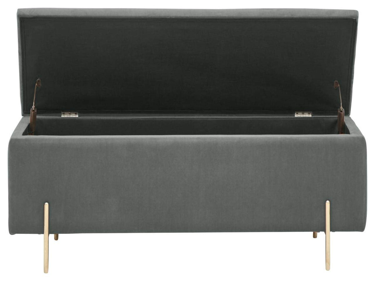 GFW Mystica Ottoman Storage Bench, Grey Storage Box with Gold Effect Legs, Upholstered Blanket Box and Bedroom Storage Seat