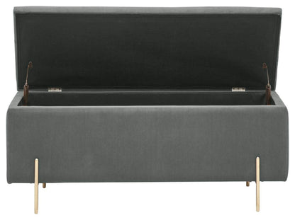 GFW Mystica Ottoman Storage Bench, Grey Storage Box with Gold Effect Legs, Upholstered Blanket Box and Bedroom Storage Seat
