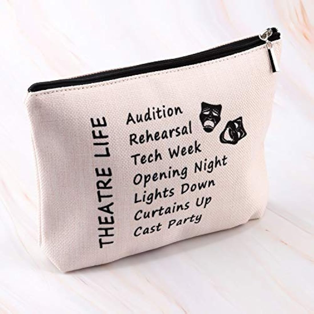 PXTIDY Theatre Life Makeup Bag - Drama Theater Gifts for Actor Actress - Cosmetic Pouch (Beige)