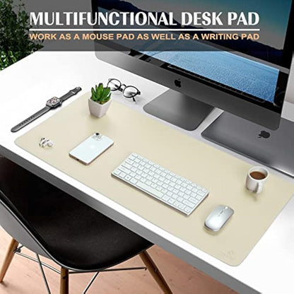 K KNODEL Small Office Leather Desk Mat, Mouse and Keyboard Pad, Computer and Laptop Mat, Desktop Protector and Cover, Writing Pad and Blotter (60x35cm, Ivory Cream)