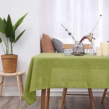 Deconovo Solid Color Faux Linen Rectangle Table Cloth Water Resistant Tablecloth for Kids 54x108in(137x274cm) Green