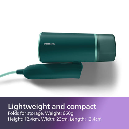 Philips 3000 Series Handheld Steamer - 1000W, 20 g/min Steam, Detachable 120ml Water Tank, Metal Soleplate, Heated Plate, Storage Pouch Included, 660