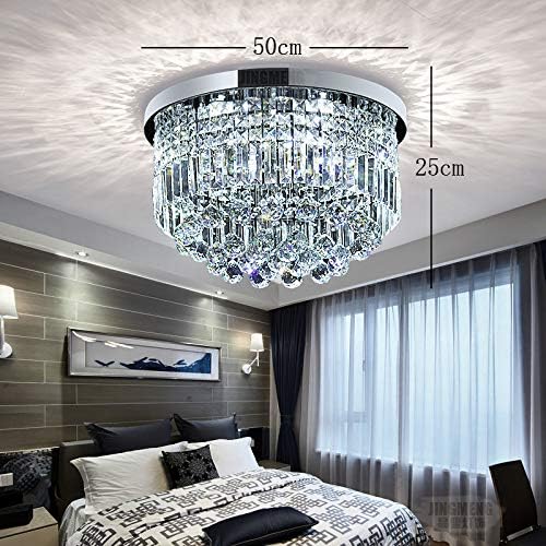 BESTIER Modern Clear Crystal Raindrop Chandelier Lighting Flush Mount LED Ceiling Light Fixture Lamp for Dining Room Bathroom Bedroom Livingroom E14 Bulbs Required H25cm X D50cm