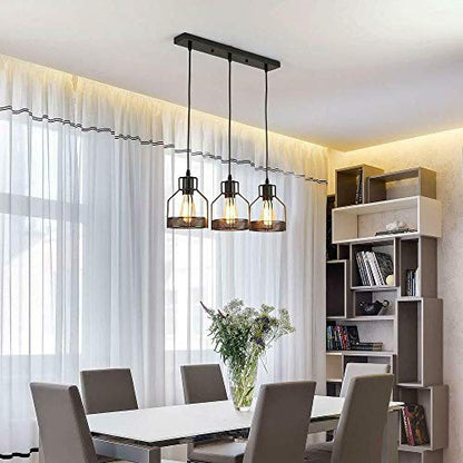 LEDSone Industrial 3 Lights Ceiling Lamp Adjustable Hanging Pendant Lights Flush Mount Ceiling Lighting Fixture E27 Base Black Bird Cage Pendant Lamp