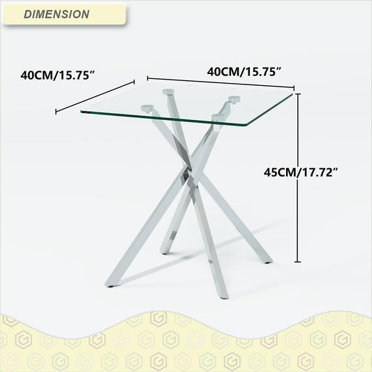 GOLDFAN Small Glass End Table with Chrome Legs for Living Room Square Side Table Modern Contemporary Nightstand for Bedroom Glass&Chrome Legs