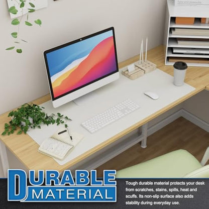 K KNODEL Large Office Leather Desk Mat, Mouse and Keyboard Pad, Computer and Laptop Mat, Desktop Protector and Cover, Writing Pad and Blotter (90x43cm, White)