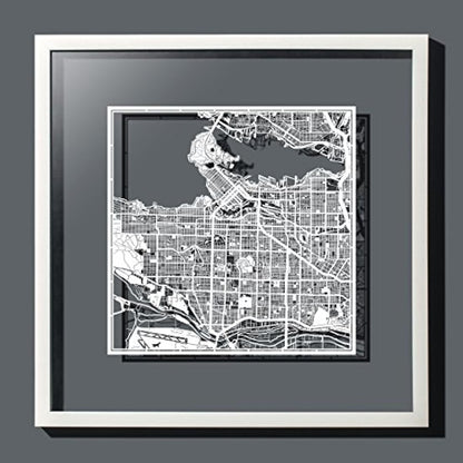 Vancouver Paper Cut Map White 30x30 cm Paper Art