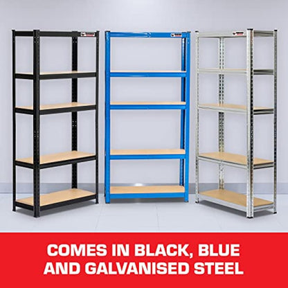 Rhino Racking - 2 Bays - 5 Tier Heavy-Duty Industrial Storage Shelves - Blue - 180x90x45cm