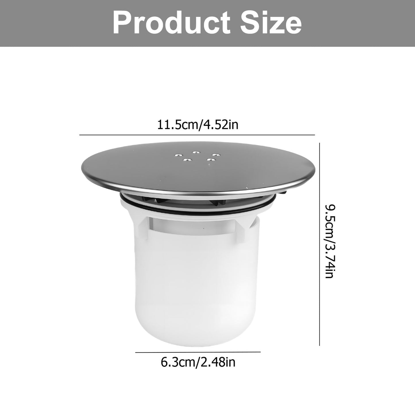 Hopzab Modern Shower Drain Cover, 115mm Round ABS Plastic Replacement Trap Cover with Easy Clean White Cup for 90mm Waste Holes, Bathroom Essential