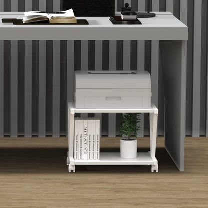 VEDECASA 2 Tier Printer Stand with Wheels Modern Desktop Storage and Organize Under Desk Printer Table for Home Office (White)