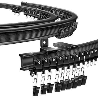 Ceiling Curtain Track for Bay Window, 6M/20FT Flexible Bendable Curtain Rail Track Ceiling Wall Mounted, Plastic Ceiling Track System for Shower Room Divider RV, Black Curtains Tracks and Fittings
