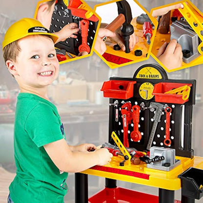 Kinderplay Kids Tool Bench | Kids Workbench - 50 pcs Kids Tool Set | Toll Bench for Toddlers| Kids Tool Box with Drill and Helmet | Kids Tool Kit "Tools&Brains”, KP2646