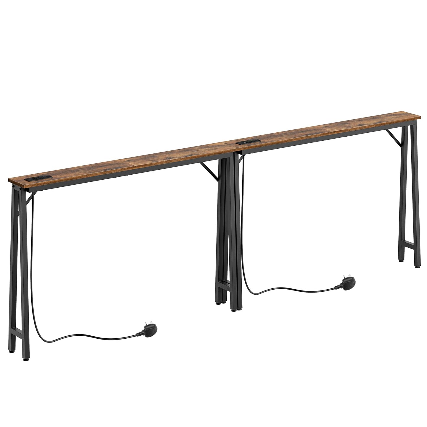 YATINEY Console Table, Slim Behind Sofa Table with Charging Station, Skinny Entryway Table，Metal Frame, for Living Room, Entryway, Hallway