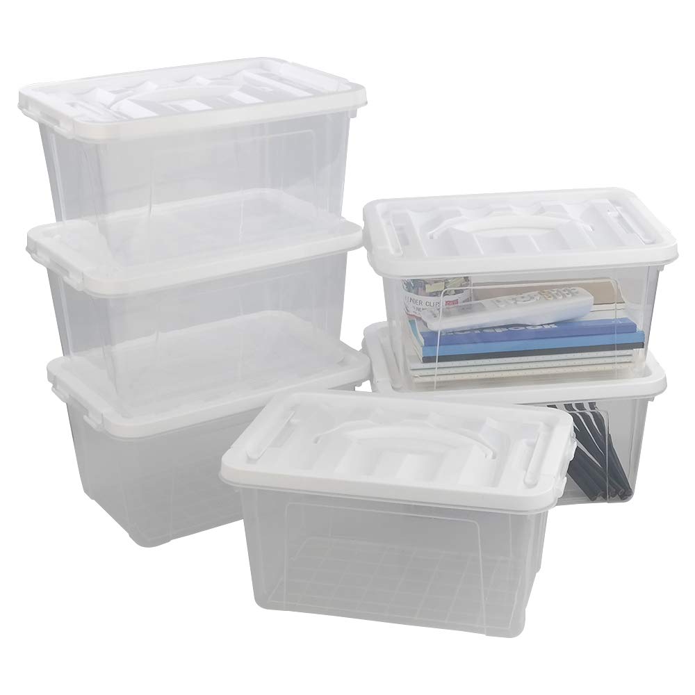 Innouse 6 Packs Small Storage Boxes 5 L, Clear Plastic Box with Handles