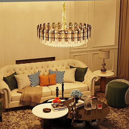 Modern Luxury Round Crystal Chandelier: 40cm 3-Tiers Ceiling Hanging Pendant Light with 6 Bulbs - Contemporary Lighting Fixture Lamp for Kitchen Island Bedroom Transparent Grey